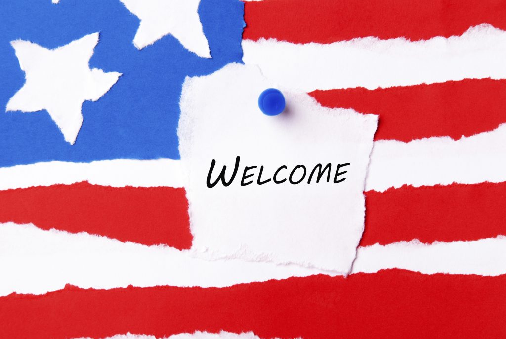 Welcome Note on an American Flag Background